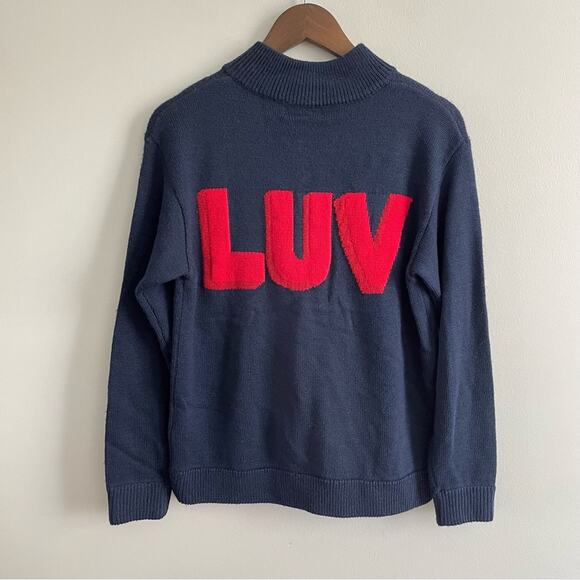 Victor Alfaro | Women’s Heart Graphic Sweater Navy Pullover Quarter Zip Knit S - Picture 7 of 8